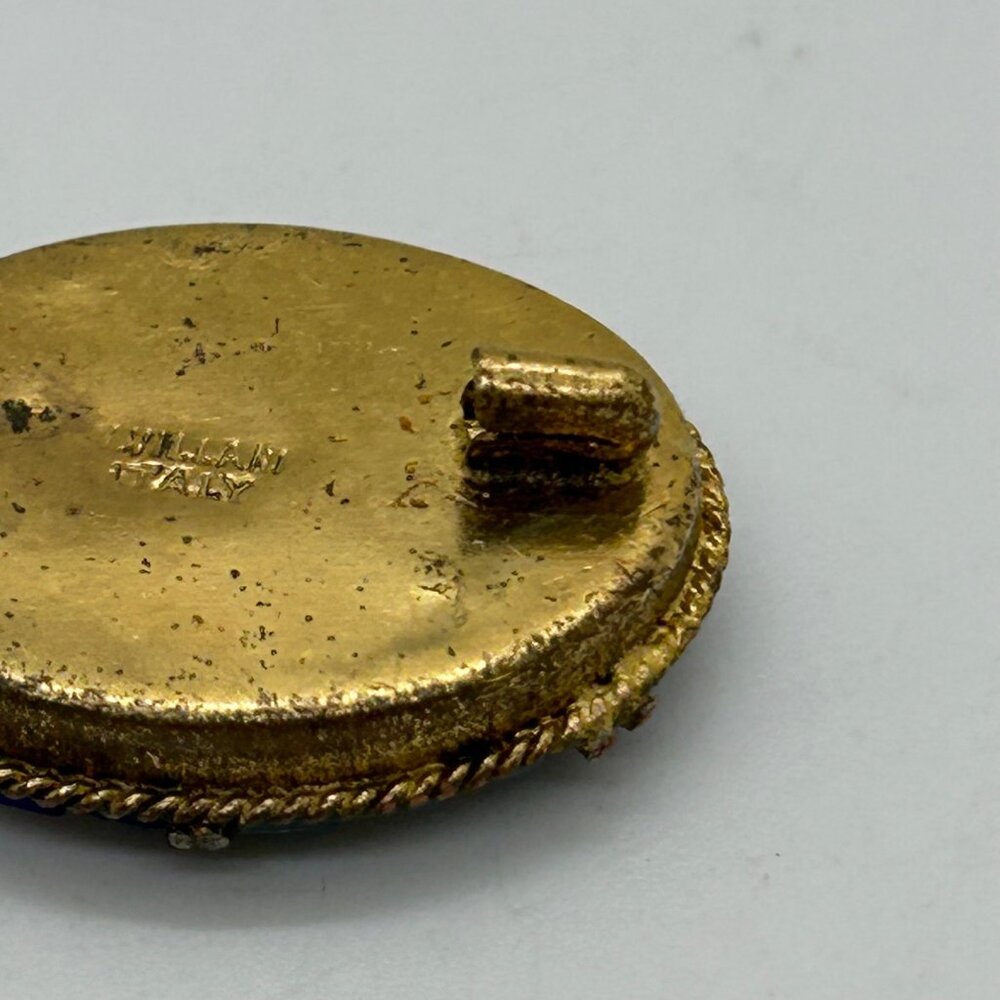 Vintage IMicro Mosaic Oval Brooch Floral Gold-Tone C-Clasp Made in Italy - Picture 11 of 16